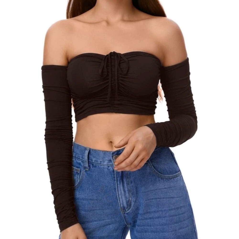 Shein brown off the shoulder crop top
